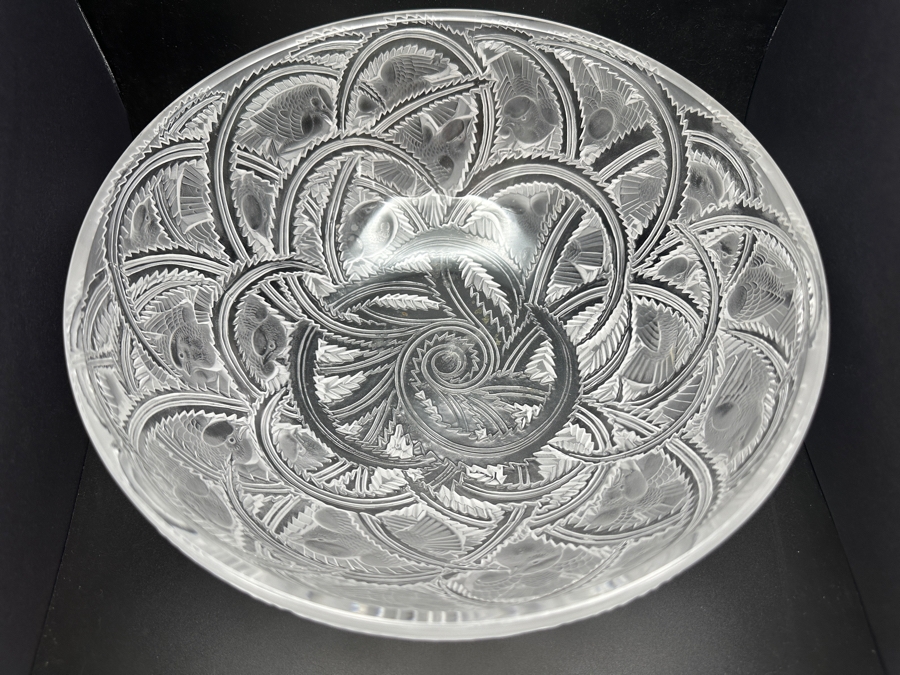 Lalique Crystal France Pinsons Frosted Crystal Bowl 9.25'W X 3 5/8'H [Photo 8]