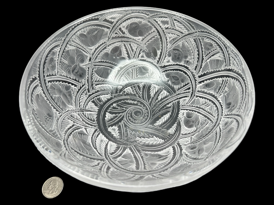 Lalique Crystal France Pinsons Frosted Crystal Bowl 9.25'W X 3 5/8'H [Photo 1]