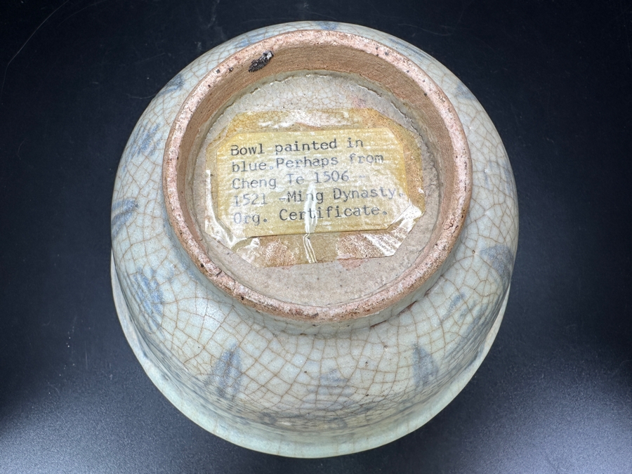 Antique Chinese Hand Painted Blue And White Porcelain Bowl Perhaps From Cheng Te 1506-1521 Ming Dynasty 5.75'W X 2.75'H [Photo 19]