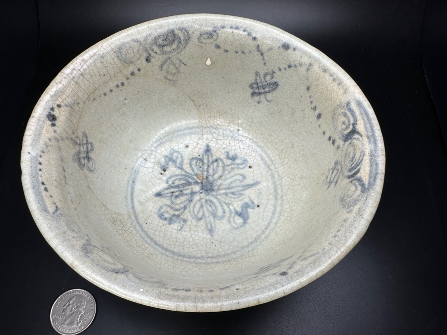 Antique Chinese Hand Painted Blue And White Porcelain Bowl Perhaps From Cheng Te 1506-1521 Ming Dynasty 5.75'W X 2.75'H [Photo 6]