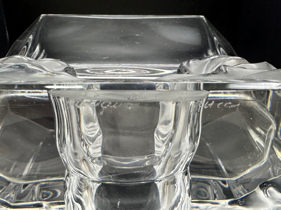 Lalique Crystal France Venise Bowl With Frosted Lion Heads At The Base 8.5'W X 6.25'H [Photo 11]