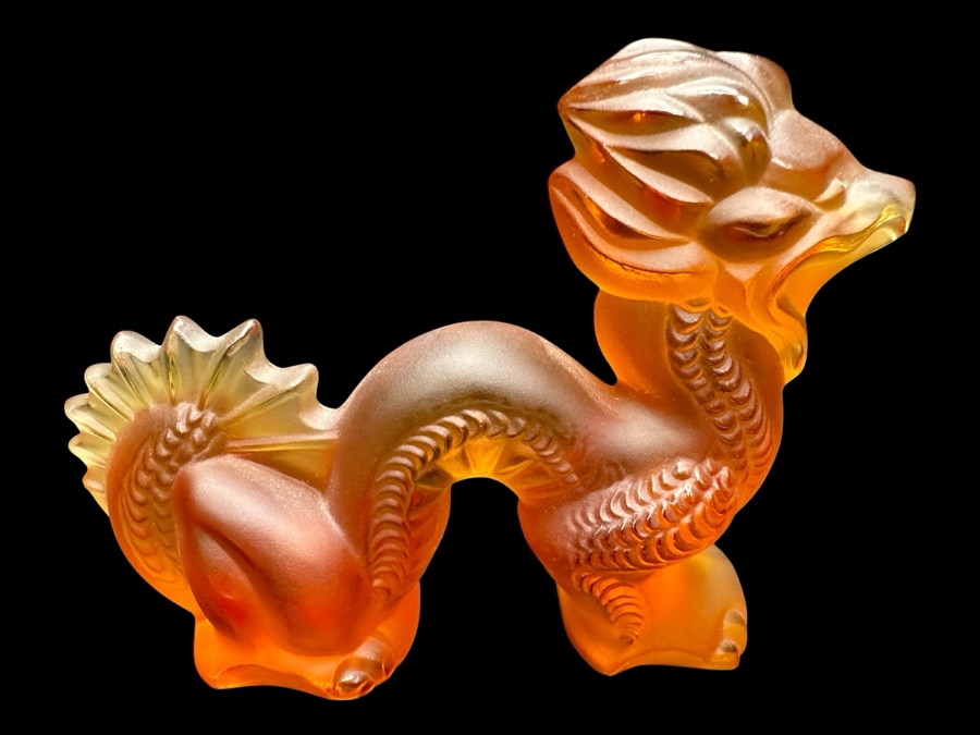Lalique France Crystal Dragon Figurine 4W X 3H