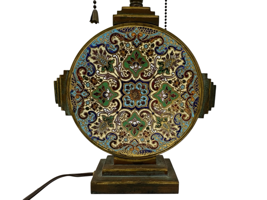 Vintage Cloisonne And Brass Table Lamp - No Shade 20'H