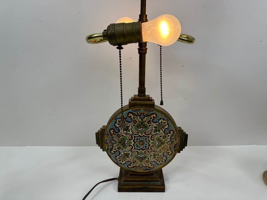 Vintage Cloisonne And Brass Table Lamp - No Shade 20'H [Photo 7]