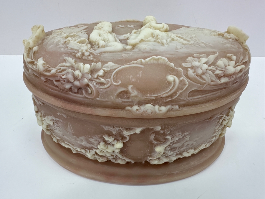 Vintage Incolay Stone Pink Oval Box 7'W [Photo 2]