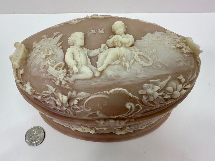 Vintage Incolay Stone Pink Oval Box 7'W [Photo 5]