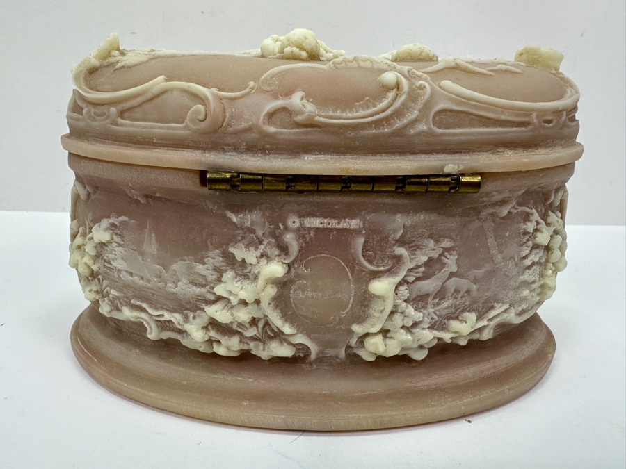 Vintage Incolay Stone Pink Oval Box 7'W [Photo 6]