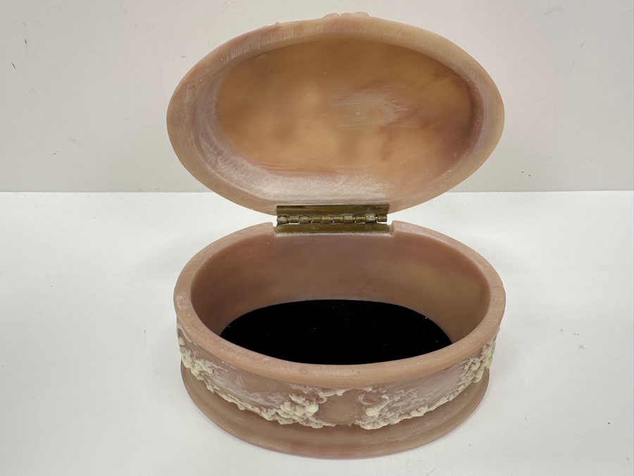 Vintage Incolay Stone Pink Oval Box 7'W [Photo 9]