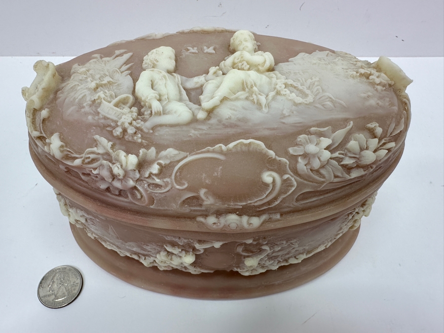 Vintage Incolay Stone Pink Oval Box 7'W [Photo 4]
