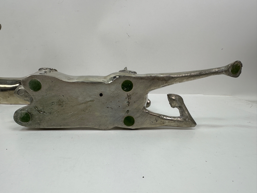 Pair Of Hollywood Regency Nickel Plated Brass Reclining Deer Sculptures Each Deer Measures 10.5'W X 10'H [Photo 12]