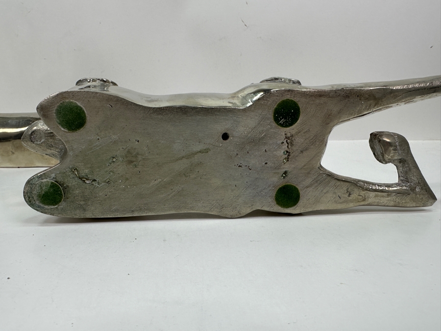 Pair Of Hollywood Regency Nickel Plated Brass Reclining Deer Sculptures Each Deer Measures 10.5'W X 10'H [Photo 13]