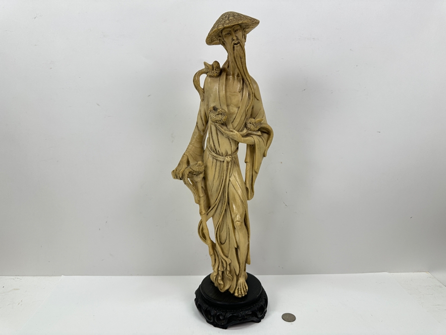 Vintage Asian Resin Elderly Man With Birds Figurine 20'H [Photo 2]