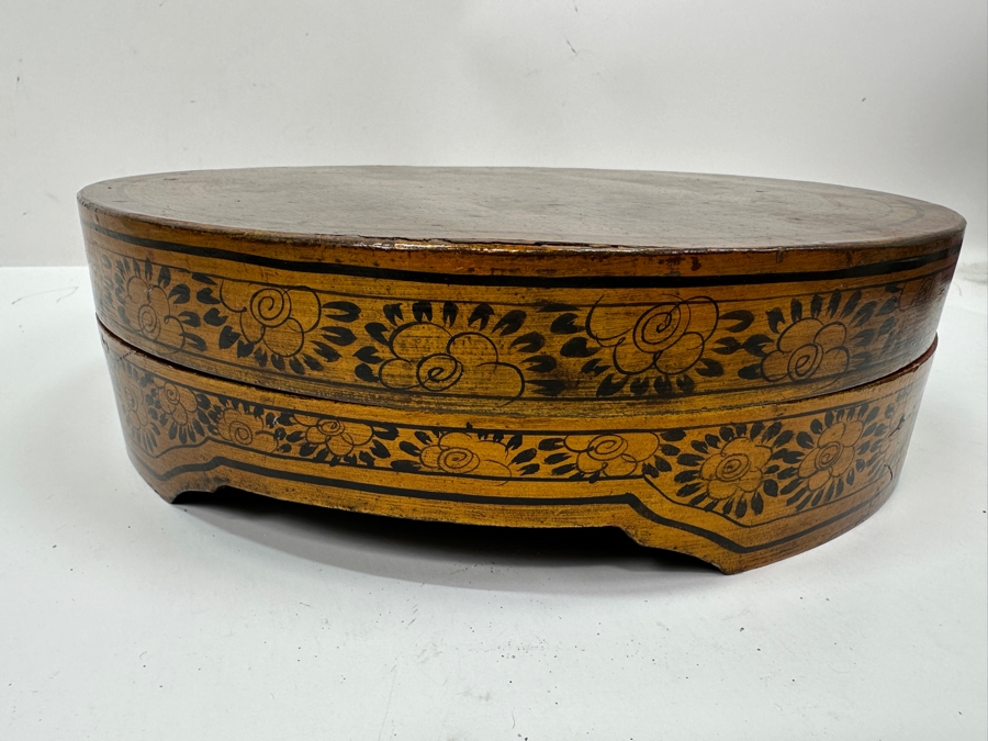 Vintage Chinese Canton Enamel Divided Sweet Meat Dish Set With Round Wooden Footed Box 12.5W X 3 3/8H [Photo 11]