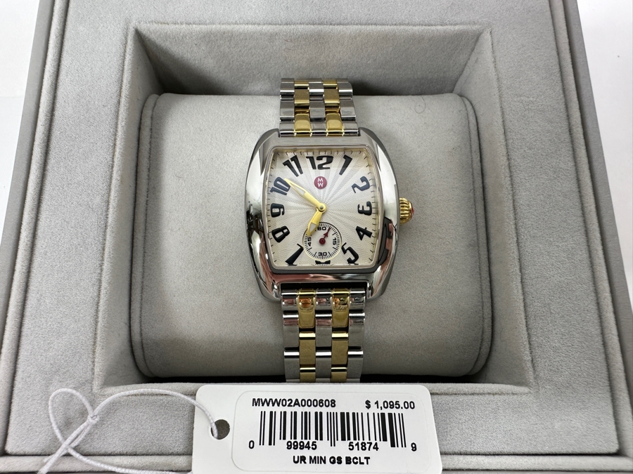 New Michele Urban Two Tone Gold & Silver Ladies Watch With Original Box MWW02A000608 Retails $1,095 [Photo 2]