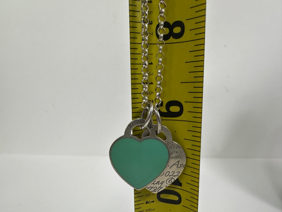 Tiffany & Co Sterling Silver Return To Tiffany Double Heart Tag Pendants With 18' Sterling Silver Chain Necklace 15.1g [Photo 12]