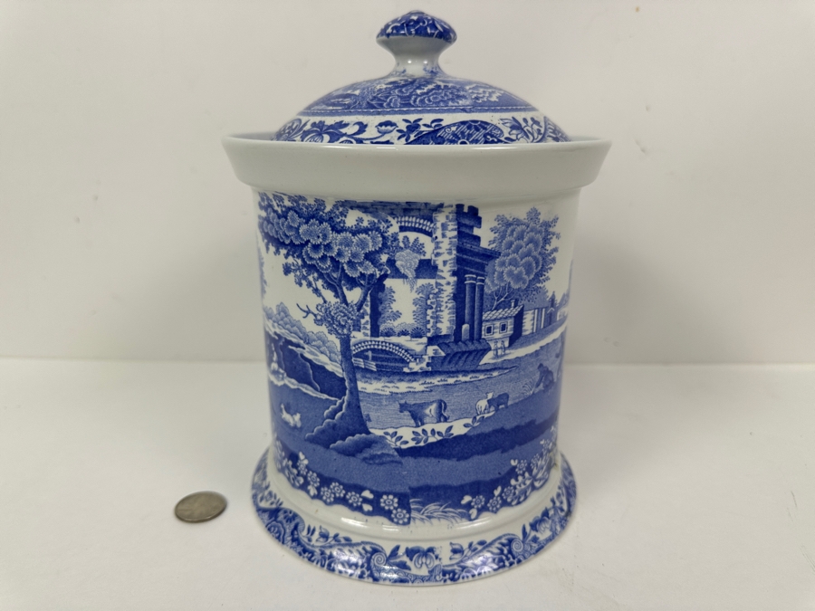 Spode England Blue Italian Biscuit Barrel Jar & Lid [Photo 2]