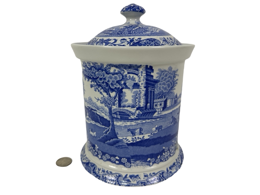 Spode England Blue Italian Biscuit Barrel Jar & Lid