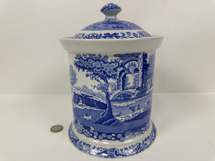 Spode England Blue Italian Biscuit Barrel Jar & Lid [Photo 6]