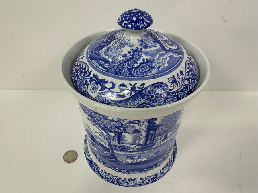 Spode England Blue Italian Biscuit Barrel Jar & Lid [Photo 3]