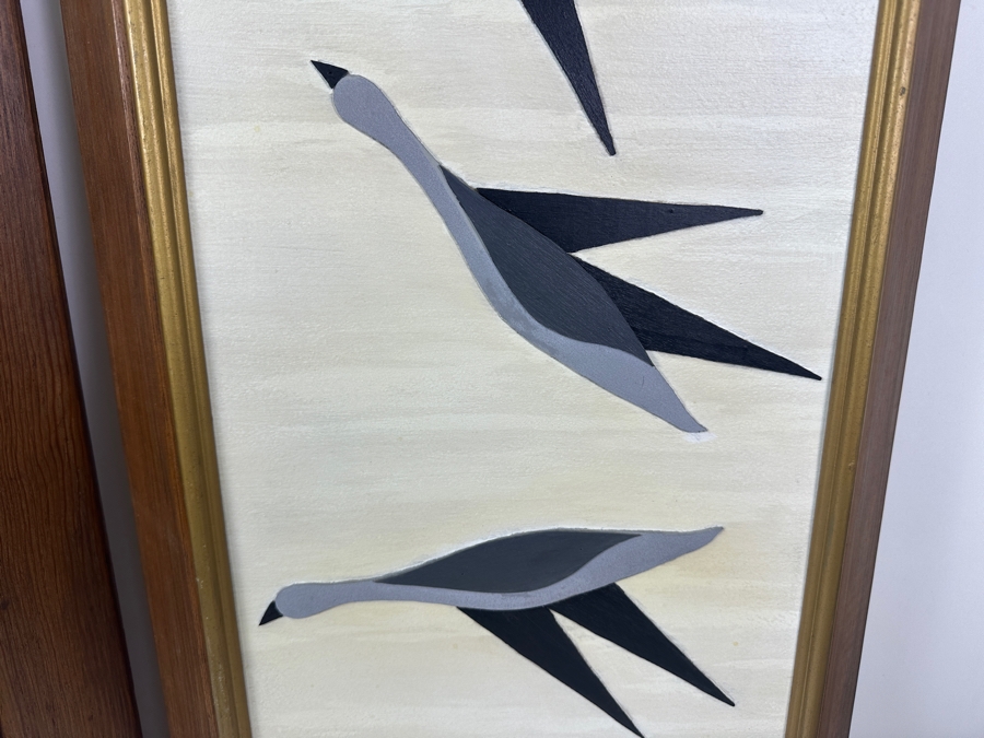 Vintage Mid-Century Modern Applied Layered Wooden Flying Birds Artwork Diptypch Each Measures 16 X 34 [Photo 7]