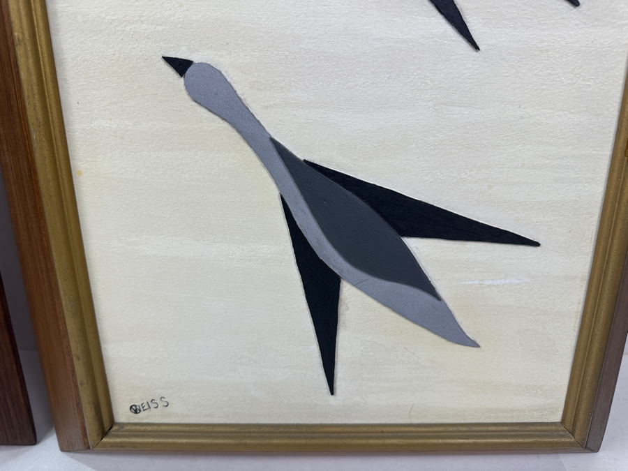 Vintage Mid-Century Modern Applied Layered Wooden Flying Birds Artwork Diptypch Each Measures 16 X 34 [Photo 6]