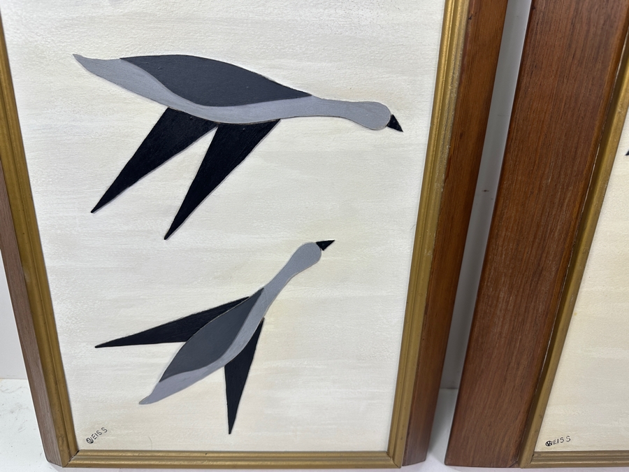 Vintage Mid-Century Modern Applied Layered Wooden Flying Birds Artwork Diptypch Each Measures 16 X 34 [Photo 4]