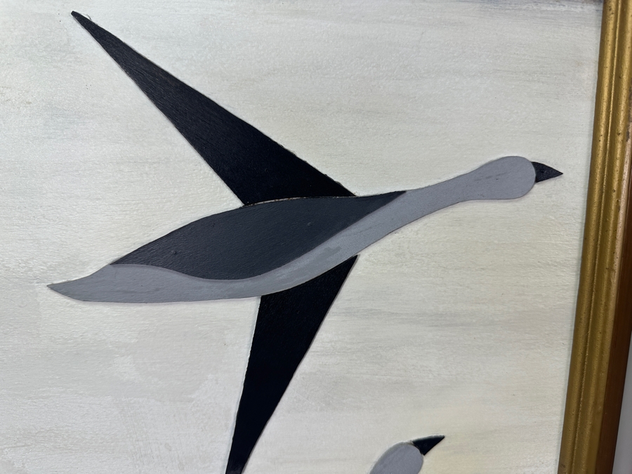 Vintage Mid-Century Modern Applied Layered Wooden Flying Birds Artwork Diptypch Each Measures 16 X 34 [Photo 3]