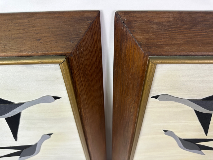 Vintage Mid-Century Modern Applied Layered Wooden Flying Birds Artwork Diptypch Each Measures 16 X 34 [Photo 8]