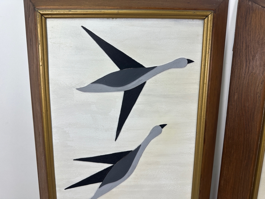 Vintage Mid-Century Modern Applied Layered Wooden Flying Birds Artwork Diptypch Each Measures 16 X 34 [Photo 2]