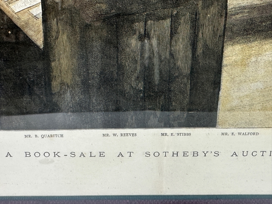 Antique 1888 Engraving Titled 'A Book-Sale At Sotheby's Auction-Room' That Appeared As Centerfold In The Graphic On May 26, 1888 In London Featuring Prominent London Book Dealers 19 X 15 Framed 28.5 X 23 [Photo 18]