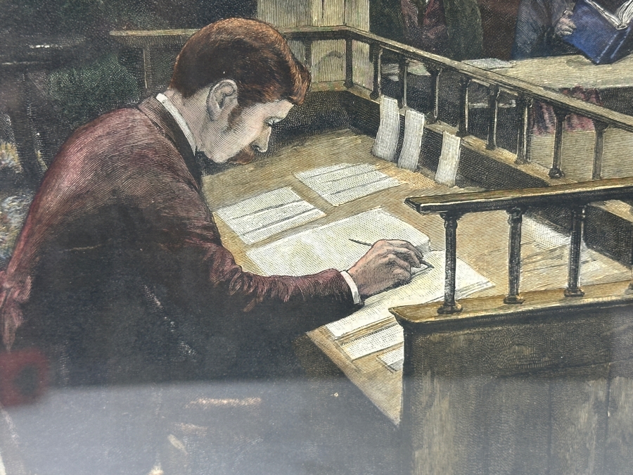 Antique 1888 Engraving Titled 'A Book-Sale At Sotheby's Auction-Room' That Appeared As Centerfold In The Graphic On May 26, 1888 In London Featuring Prominent London Book Dealers 19 X 15 Framed 28.5 X 23 [Photo 8]