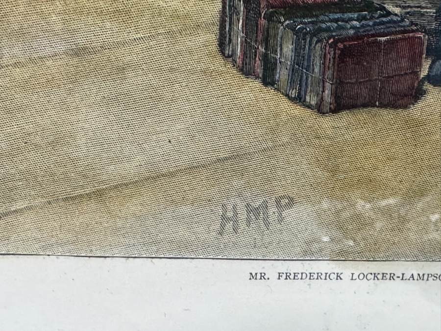 Antique 1888 Engraving Titled 'A Book-Sale At Sotheby's Auction-Room' That Appeared As Centerfold In The Graphic On May 26, 1888 In London Featuring Prominent London Book Dealers 19 X 15 Framed 28.5 X 23 [Photo 17]