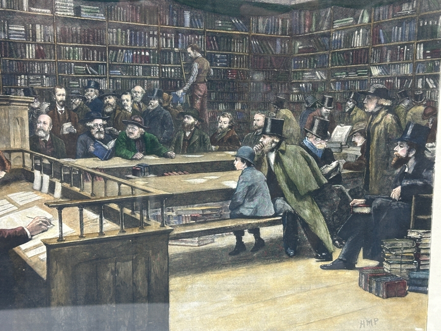 Antique 1888 Engraving Titled 'A Book-Sale At Sotheby's Auction-Room' That Appeared As Centerfold In The Graphic On May 26, 1888 In London Featuring Prominent London Book Dealers 19 X 15 Framed 28.5 X 23 [Photo 6]
