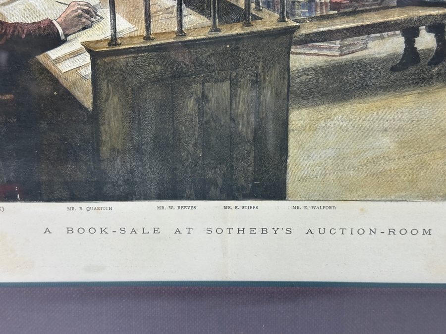 Antique 1888 Engraving Titled 'A Book-Sale At Sotheby's Auction-Room' That Appeared As Centerfold In The Graphic On May 26, 1888 In London Featuring Prominent London Book Dealers 19 X 15 Framed 28.5 X 23 [Photo 16]