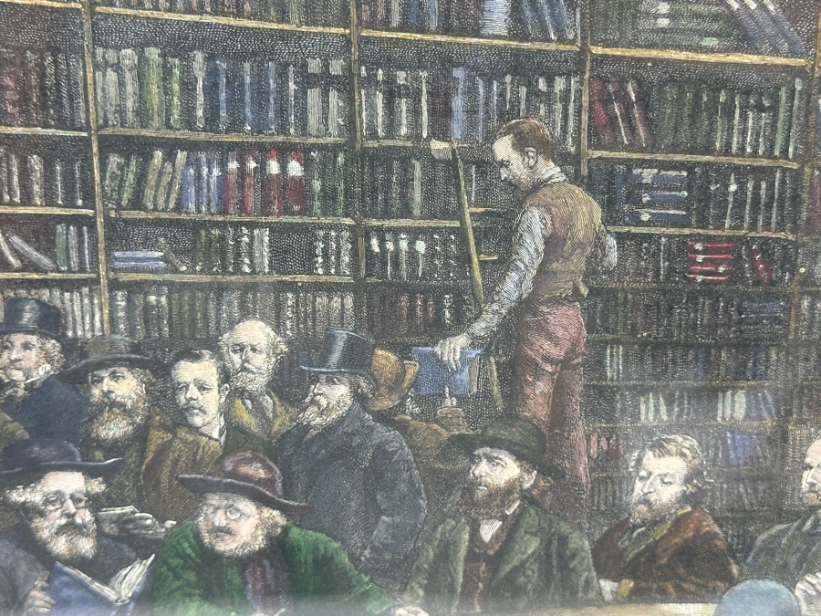 Antique 1888 Engraving Titled 'A Book-Sale At Sotheby's Auction-Room' That Appeared As Centerfold In The Graphic On May 26, 1888 In London Featuring Prominent London Book Dealers 19 X 15 Framed 28.5 X 23 [Photo 7]