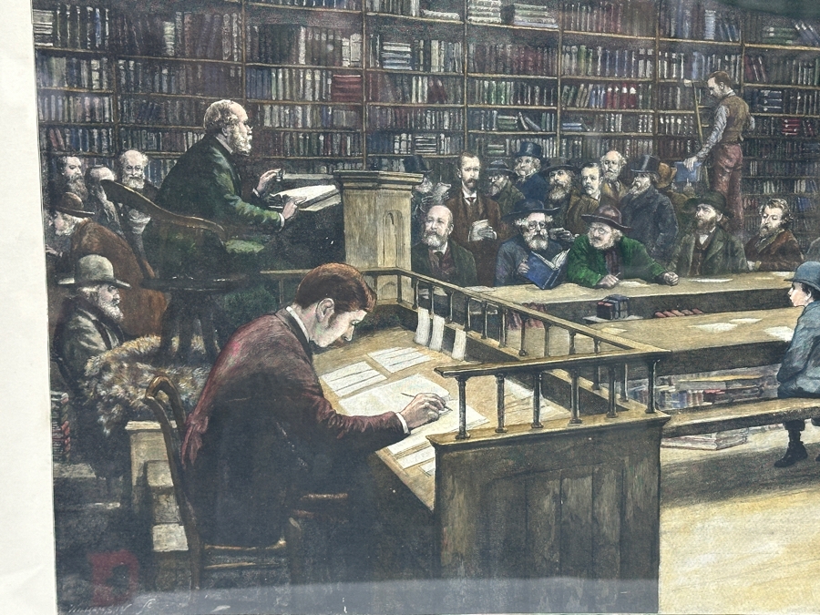 Antique 1888 Engraving Titled 'A Book-Sale At Sotheby's Auction-Room' That Appeared As Centerfold In The Graphic On May 26, 1888 In London Featuring Prominent London Book Dealers 19 X 15 Framed 28.5 X 23 [Photo 5]