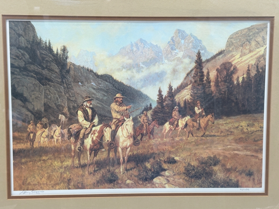 Hand Signed Limited Edition Gary Kapp Print Titled 'Hunting Party From Jackson Hole' 20 X 14 Framed 29 X 22