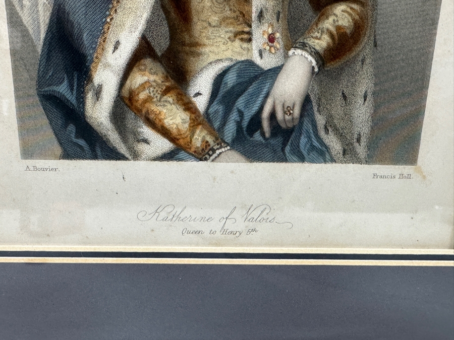 Set Of Three Antique Engravings Of English Queens: Queen Elizabeth At Tilbury Fort, Catherine Of Aragon Queen To Henry 6th And Katherine Of Valois Queen To Henry 5th - Each Measures 6 X 8.5 - Frame Measures 26.5 X 15 [Photo 10]