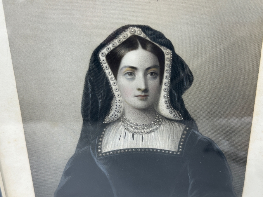 Set Of Three Antique Engravings Of English Queens: Queen Elizabeth At Tilbury Fort, Catherine Of Aragon Queen To Henry 6th And Katherine Of Valois Queen To Henry 5th - Each Measures 6 X 8.5 - Frame Measures 26.5 X 15 [Photo 12]