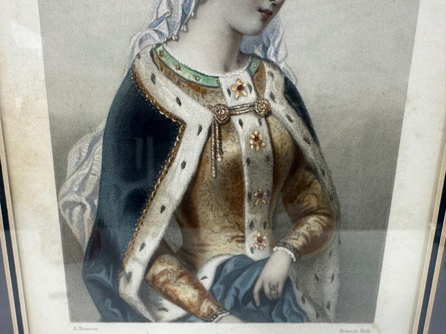 Set Of Three Antique Engravings Of English Queens: Queen Elizabeth At Tilbury Fort, Catherine Of Aragon Queen To Henry 6th And Katherine Of Valois Queen To Henry 5th - Each Measures 6 X 8.5 - Frame Measures 26.5 X 15 [Photo 9]