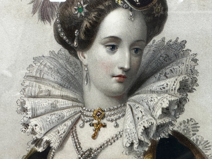 Set Of Three Antique Engravings Of English Queens: Queen Elizabeth At Tilbury Fort, Catherine Of Aragon Queen To Henry 6th And Katherine Of Valois Queen To Henry 5th - Each Measures 6 X 8.5 - Frame Measures 26.5 X 15 [Photo 19]
