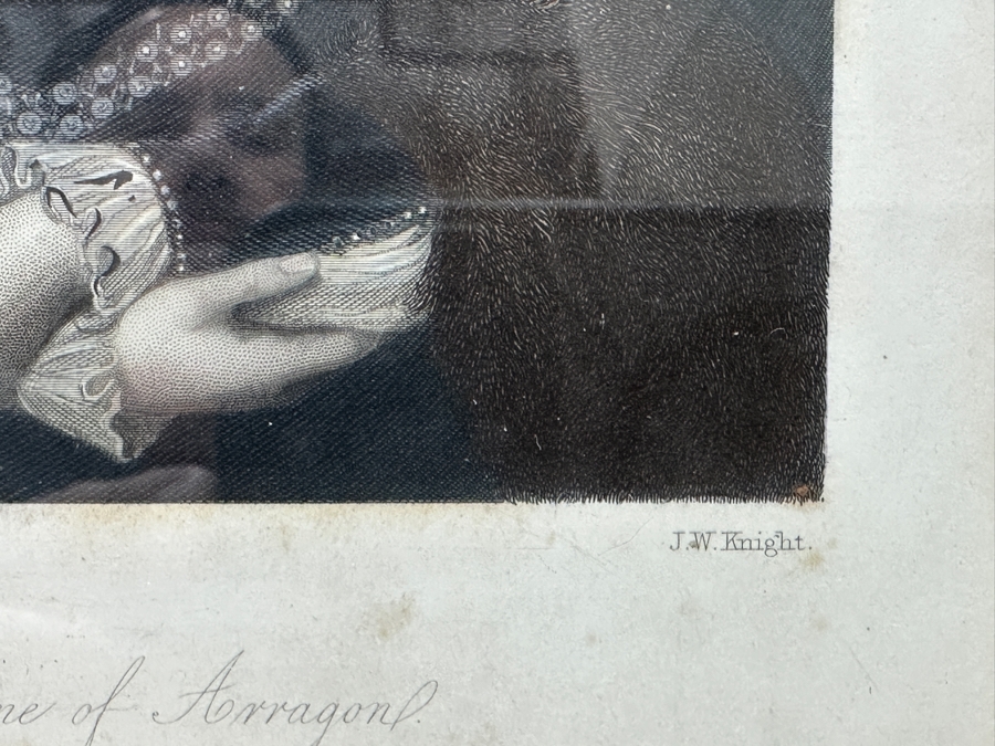 Set Of Three Antique Engravings Of English Queens: Queen Elizabeth At Tilbury Fort, Catherine Of Aragon Queen To Henry 6th And Katherine Of Valois Queen To Henry 5th - Each Measures 6 X 8.5 - Frame Measures 26.5 X 15 [Photo 16]