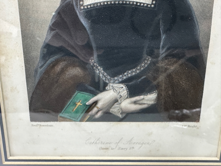 Set Of Three Antique Engravings Of English Queens: Queen Elizabeth At Tilbury Fort, Catherine Of Aragon Queen To Henry 6th And Katherine Of Valois Queen To Henry 5th - Each Measures 6 X 8.5 - Frame Measures 26.5 X 15 [Photo 13]