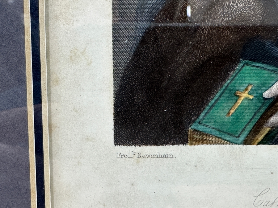 Set Of Three Antique Engravings Of English Queens: Queen Elizabeth At Tilbury Fort, Catherine Of Aragon Queen To Henry 6th And Katherine Of Valois Queen To Henry 5th - Each Measures 6 X 8.5 - Frame Measures 26.5 X 15 [Photo 15]