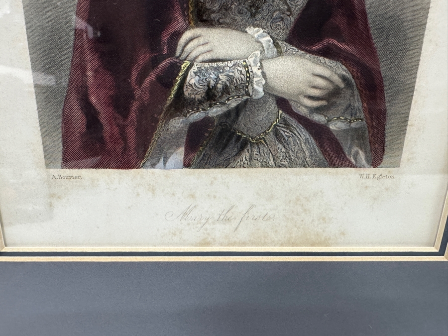 Set Of Three Antique Engravings Of English Queens: Mary The First Of England, Katherine Parr 6th Queen Of Henry 8th And Anne Boleyn - Each Measures 6 X 8.5 - Frame Measures 26.5 X 15 [Photo 6]