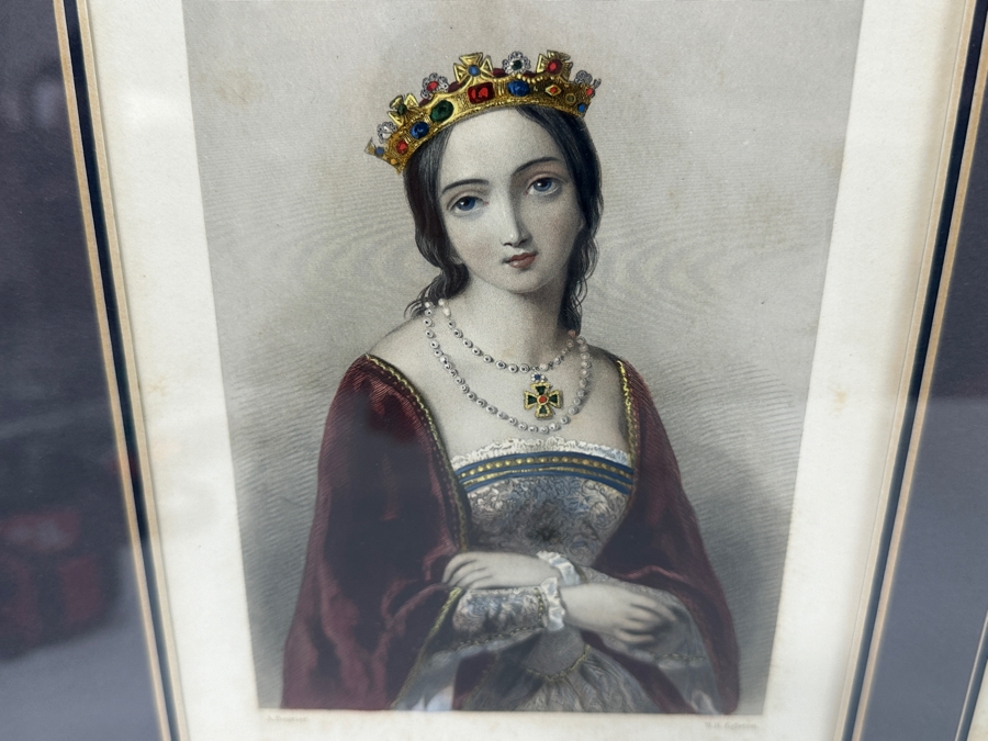 Set Of Three Antique Engravings Of English Queens: Mary The First Of England, Katherine Parr 6th Queen Of Henry 8th And Anne Boleyn - Each Measures 6 X 8.5 - Frame Measures 26.5 X 15 [Photo 5]
