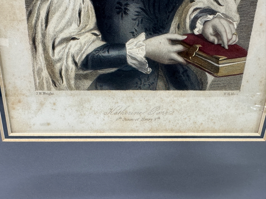 Set Of Three Antique Engravings Of English Queens: Mary The First Of England, Katherine Parr 6th Queen Of Henry 8th And Anne Boleyn - Each Measures 6 X 8.5 - Frame Measures 26.5 X 15 [Photo 9]