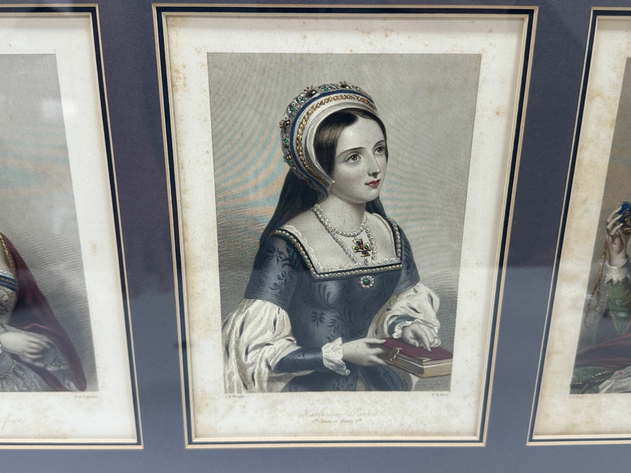 Set Of Three Antique Engravings Of English Queens: Mary The First Of England, Katherine Parr 6th Queen Of Henry 8th And Anne Boleyn - Each Measures 6 X 8.5 - Frame Measures 26.5 X 15 [Photo 7]
