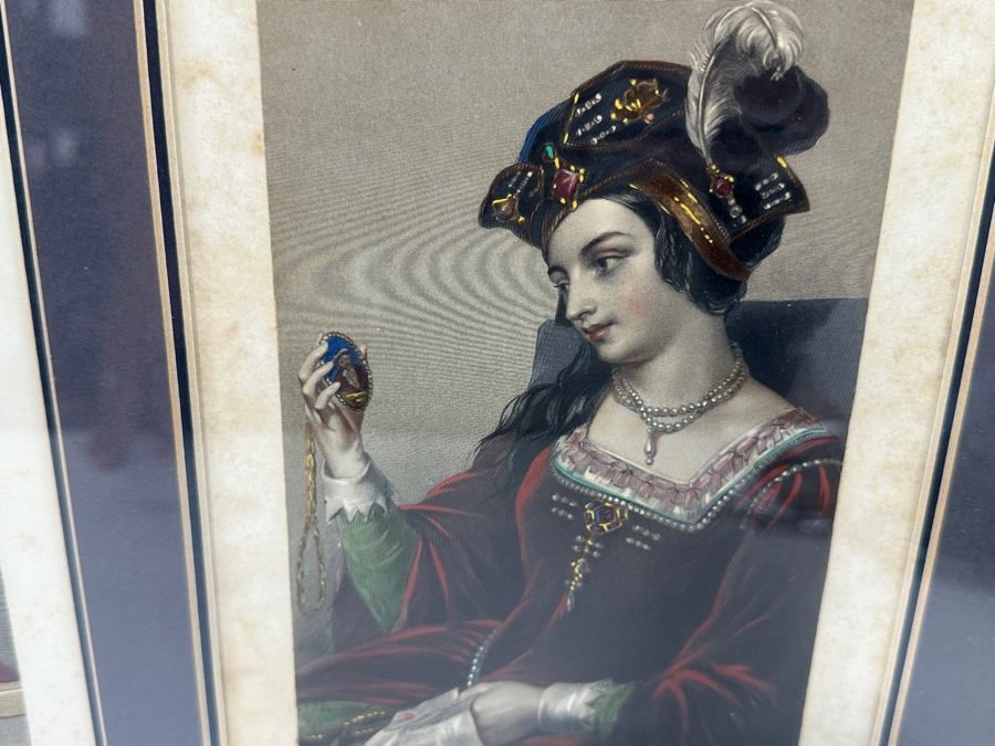 Set Of Three Antique Engravings Of English Queens: Mary The First Of England, Katherine Parr 6th Queen Of Henry 8th And Anne Boleyn - Each Measures 6 X 8.5 - Frame Measures 26.5 X 15 [Photo 11]