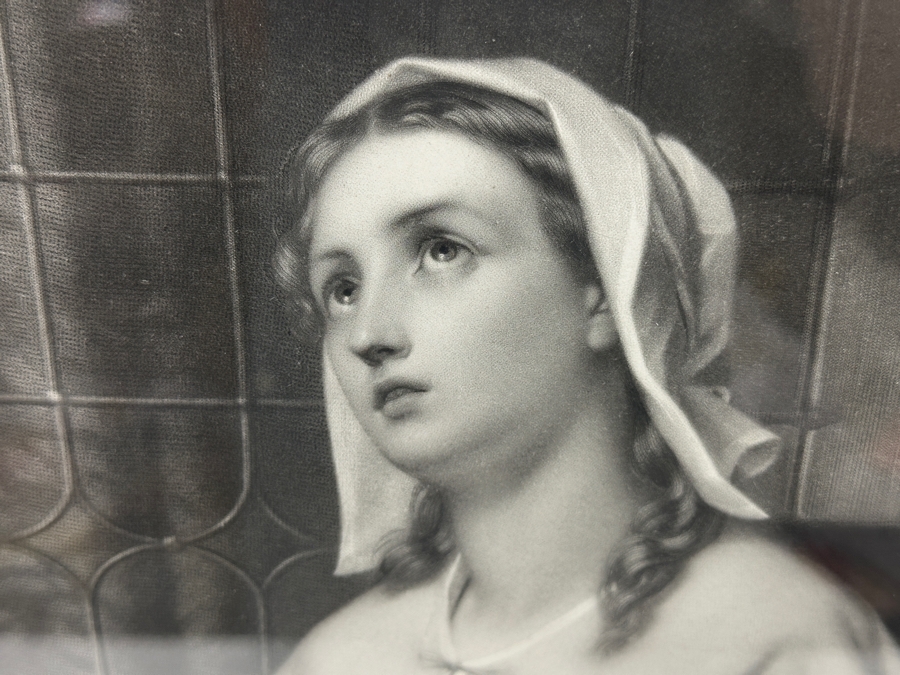 Antique 1861 Engraving By Henry Cousins Based On Painting By H. Merle 'The Christian Maiden' Published By William Schaus New York (Some Water Damage To Top Of Paper) 16 X 20 Framed 26.5 X 35 [Photo 5]